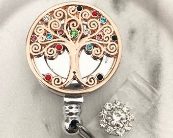 Rhinestone Tree of Life Retractable ID Badge Reel