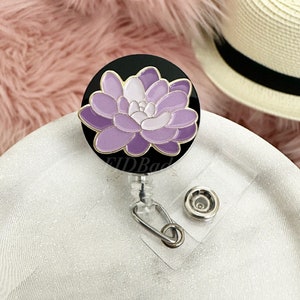 Purple flower Retractable Id Badge Reel Holder