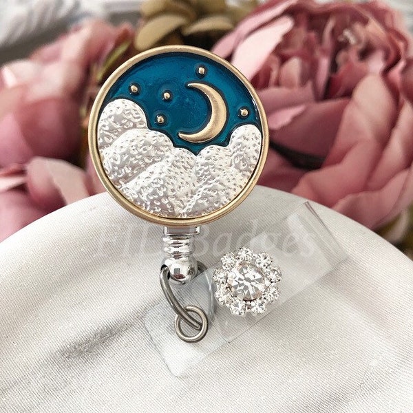 Moon & Stars Retractable Id Badge Reel Holder