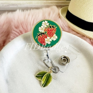 Floral Strawberries Retractable Id Badge Reel Holder