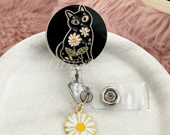 Kitty & the Flowerbed Retractable Id Badge Reel Holder flowers may vary