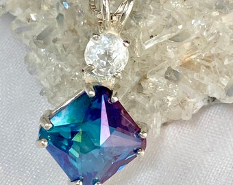 AQUA AURA Mini Magician Stone w/ Phenacite Fine .925 Sterling Pendant High Vibration