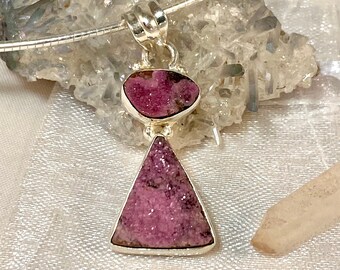 ULTRA RARE, Pink Cobalto Calcite Sterling Silver Pendant with Lemurian quartz crystal,  jewelry.