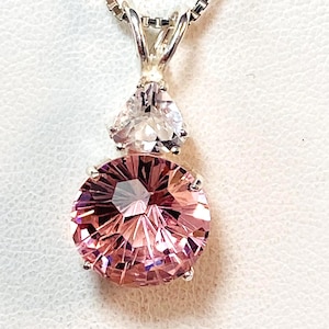 Gorgeous!! Pink Garnet Super Nova Trillion Cut Danburite .925 Pendant with Lemurian Seed Crystal infused w/ Angelic Reiki Synergy 12