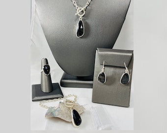 AUTHENTIC Nuummite Greenland Sorcerer's Stone, Faceted rose cut 925 Sterling Pendant, earrings, bracelet, ring lemurian Seed Crystal