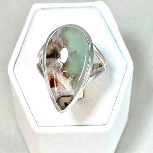 Stunning!! RARE Aqua Chrysoprase Africa Ring sz8 Sterling Silver with lemurian seed crystal Reiki Infused