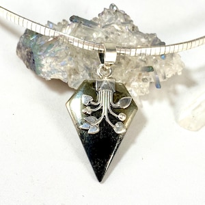 CLEARANCE Striking!! Healers Gold, Pyrite in Magnetite Pendant Sterling Silver Fancy Designer Cut
