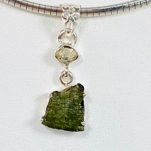 Elegant! Moldavite, Herkimer Diamond  Sterling silver pendant with Lemurian quartz crystal,  jewelry.