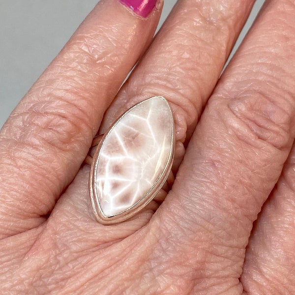 Synergy 12 Ascension ULTRA RARE Pink Natrolite Sterling Ring sz. 7.5 with Lemurian Seed Crystal Angelic Reiki Charged