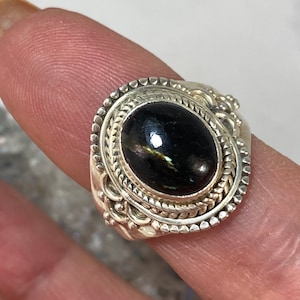 BLACK FRIDAY Nuummite Greenland Sorcerer&#39;s Stone Multi Blue & Gold Flash!!   925 Sterling Ring s.9  Star Seed Point, Healing Gift Set