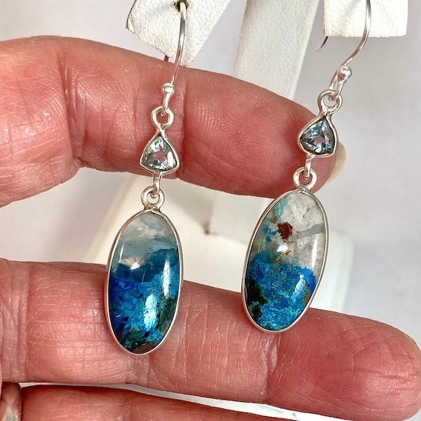 POWERFUL "Rare" Quantum Quattro, Blue Topaz Sterling Earrings with Leumarian Seed Crystal Infused with Angelic Reiki Healing