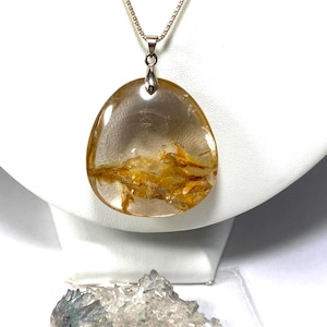 Riesiger goldener Heiler Quarz Anhänger 925 Sterling Anhänger, Lemurian Samen Kristall, Heilung Geschenk Set