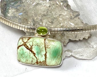 Australian Variscite Pendant: Peridot Sterling Silver, Lemurian Seed Crystal