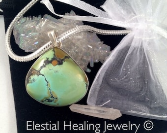 BLACK FRIDAY LUCKY Tibetan Turquoise Pendant 925 Sterling  & Lemurian Star Seed Crystal Quartz Point,Healing Gift Set,