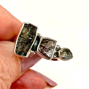 Czech Moldavite Herkimer Diamond, Meteorite Cielo Del Campo Ring sterling silver  Sz 9.5 Lemurian quartz crystal, healing jewelry.