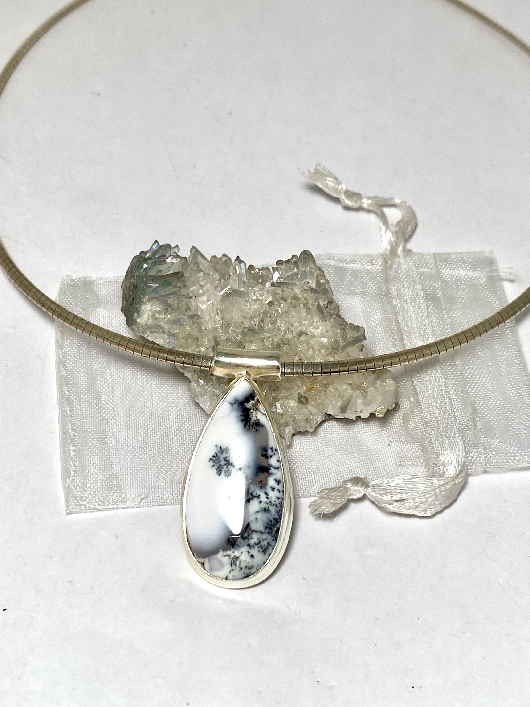 Botanical Magical Merlinite, Dendritic Opal, Pendant Sterling