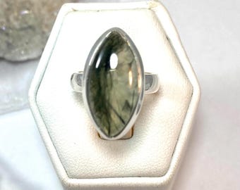Heals Healer Prehnit Aktinolit Sterling Ring Storlek 5,5 med Lemurisk Kristall, Angelic Reiki Infused healing presentset
