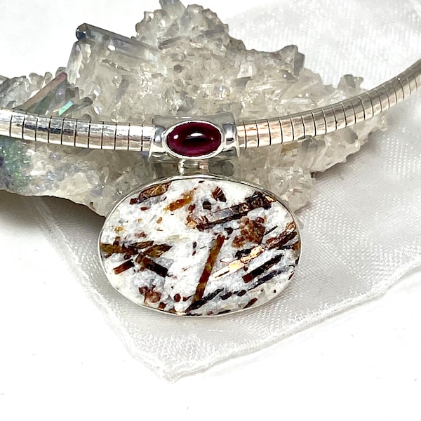 High Vibe!! Healing gift set.  Russian Astrophyllite & Garnet 925 Sterling Silver Pendant,Lemurian  Crystal. Infused w/Angelic Reik