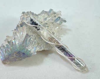 Schutzkristallphiole Anhänger: Azeztulit, Turmalin, Quarz .925 Silber