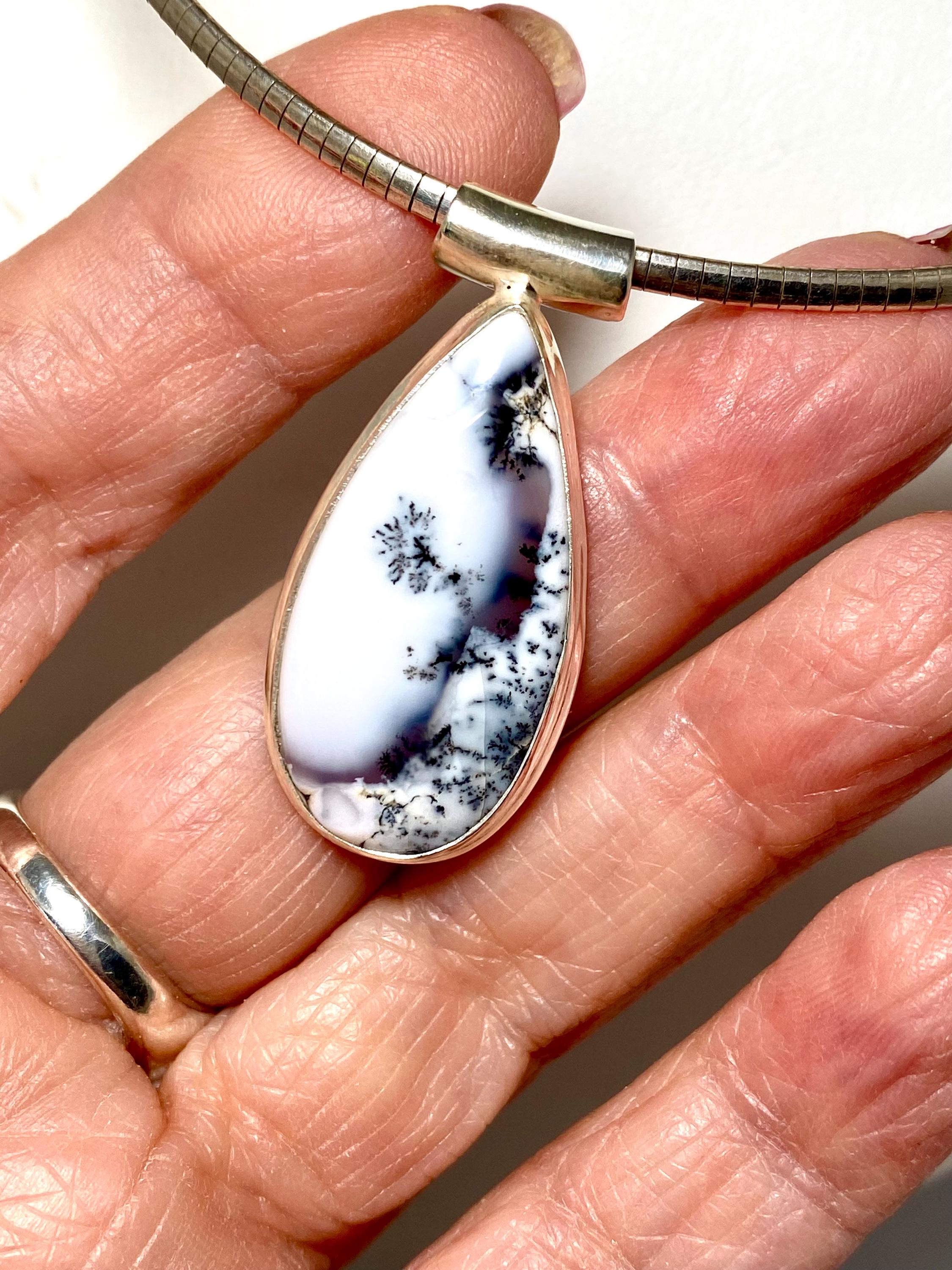 Botanical Magical Merlinite, Dendritic Opal, Pendant Sterling