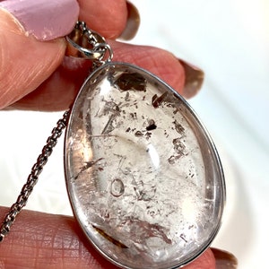 POWERFUL Enhydro Quartz Crystal,  Large Bubble Sterling Silver Pendant  w/Lemurian quartz crystal,