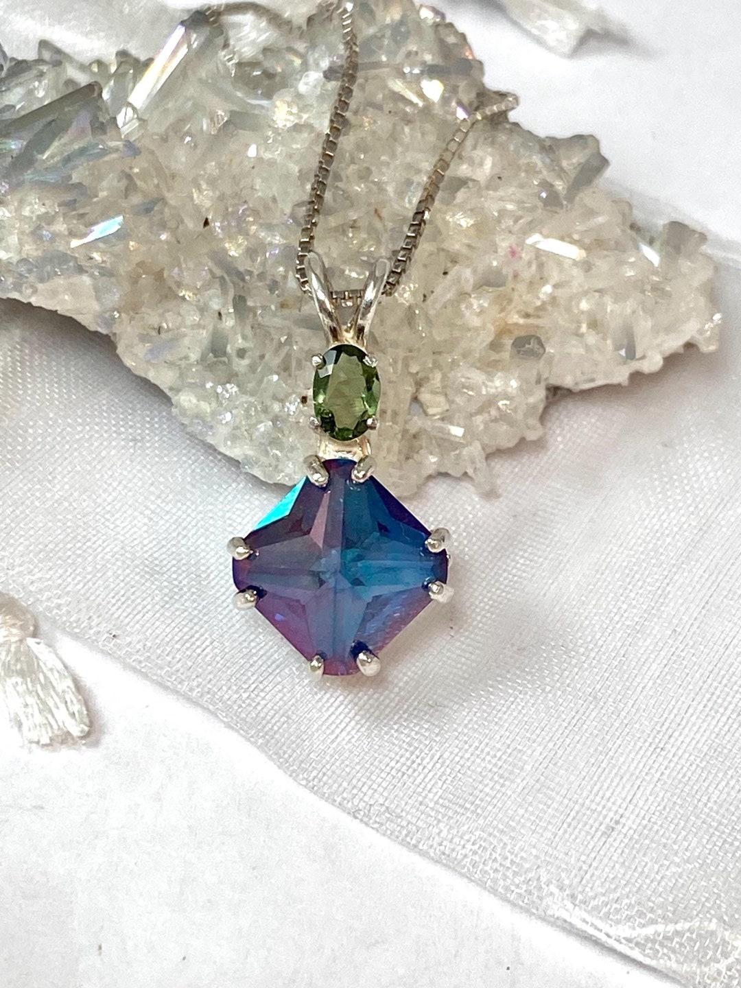 Aqua Aura Mini Magician Stone With Oval Cut Moldavite Pendant