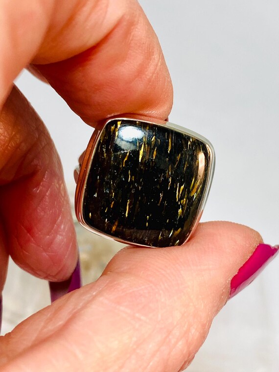 Nuummite Ring: Greenland Sorcerer's Stone, Sterling Silver, Size 8 Lemurian Seed Crystal Gift Set