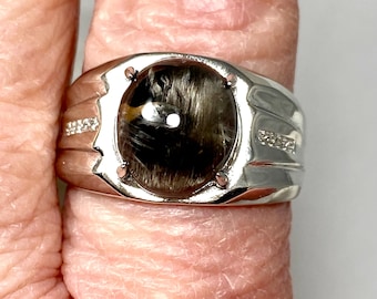 Anillo de cuarzo rutilado de plata brookita para hombre: plata de ley, cristal de semilla lemuriana