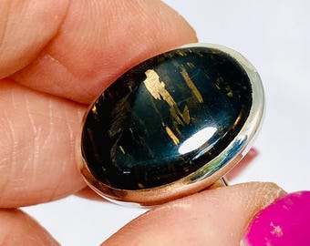 Nuummite Sterling Silver Ring Sz 6.25: Greenland Sorcerer's Stone