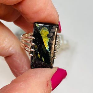 Gorgeous Flash!! Nuummite Greenland Ring 8.5 Sorcerer&#39;s Stone, Sterling  Star Seed Crystal Quartz Point, Healing Gift Set Collector Grade
