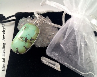 BLACK FRIDAY LUCKY Tibetan Turquoise  925 Sterling Pendant & Lemurian Star Seed Crystal Quartz Point Healing Gift Set