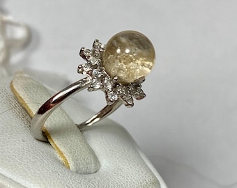 Shaman Dream White Garden Quartz Ring: Adjustable Sterling Silver, Lemurian Crystal