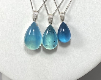 Blue Aquamarine & Zircon Sterling Silver Pendant: Lemurian Quartz  Jewelry