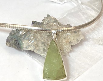 Prehnite Druzy Sterling Silver Pendant with Lemurian Quartz