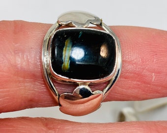 Nuummite Sterling Silver Ring Sz 10: Greenland Sorcerer's Stone,  Crystal Gift Set