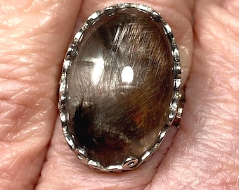Anillo de cuarzo rutilado Brookite Silver: Plata de ley, cristal semilla lemuriano