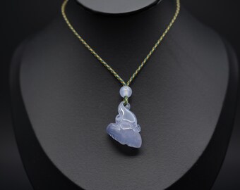 A Hand Carved Ruyi/Lingzhi Chinese Dayangshu Blue Agate/Chalcedony Pendant -   DYSB-085