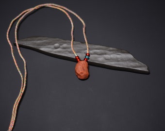 A  Red Gobi Vein Tendon Glass Skin Agate Bead/Pendant Necklace- #GBB-031