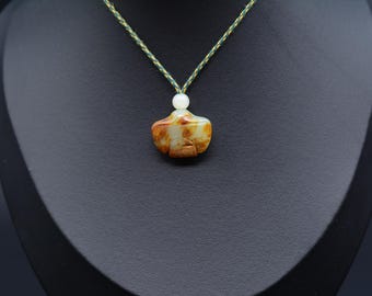 Wearing the Hongshan Culture Series: Hand Carved Chinese  Hongshan Culture Style Hemo Nephrite Pendant - Eagle/Hawk       - JSK-076