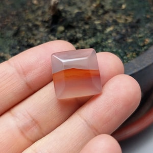 A  Natural Pink Orange Aqeeq Hakik Agate Cabochon of Cat&#39;s Eye Effect-Mountain Pattern    #PAC-005