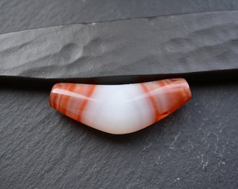A Hand Carved Bow Shaped Banded Agate  Bead/Amulet-Chung/Chong Dzi #HB-080