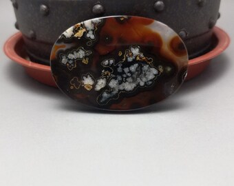 A Natural Plum Floral Picture  Agate Cabochon Pendant- Abstract Pattern #PA-035