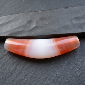 A Hand Carved Bow Shaped Banded Agate Bead/Amulet- Chung/Chong Dzi# -HB-070