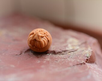 Hand Carved Peach Pit Amulet Bead: Thanksgiving Pumpkin Charm# PPB-004