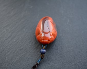 A Hand Carved  Nanhong Agate Pendant/Southern Red Agate Pendant-Mythical Animals Guardian NHM-045