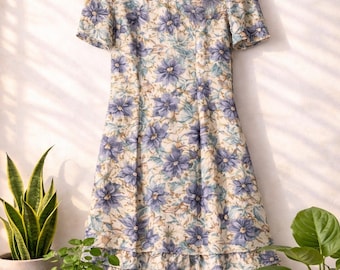 Vintage 90s Floral Mini Dress | Ruffle Hem Cottagecore | Womens Size 4