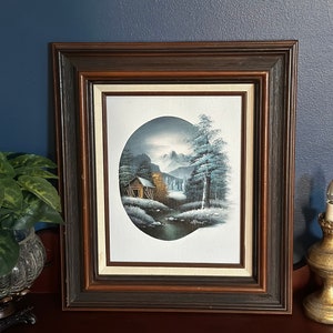 Vintage Winter Landscape Oil Painting | Signed Nathan | Wood Framed