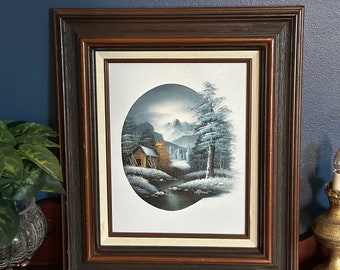 Vintage Original Oil Painting by Artist J. Medina Snowy Mountains