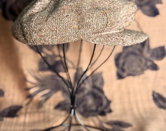 Vintage Tweed Newsboy Cap • Wool Blend Speckled Baker Boy Hat • Brown Flecked Irish Style Cap • Dark Academia Fall Hat