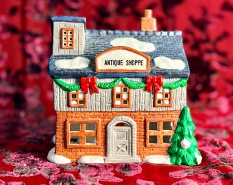 Vintage 1990s Christmas Village “Antique Shoppe” Ceramic Light-Up House